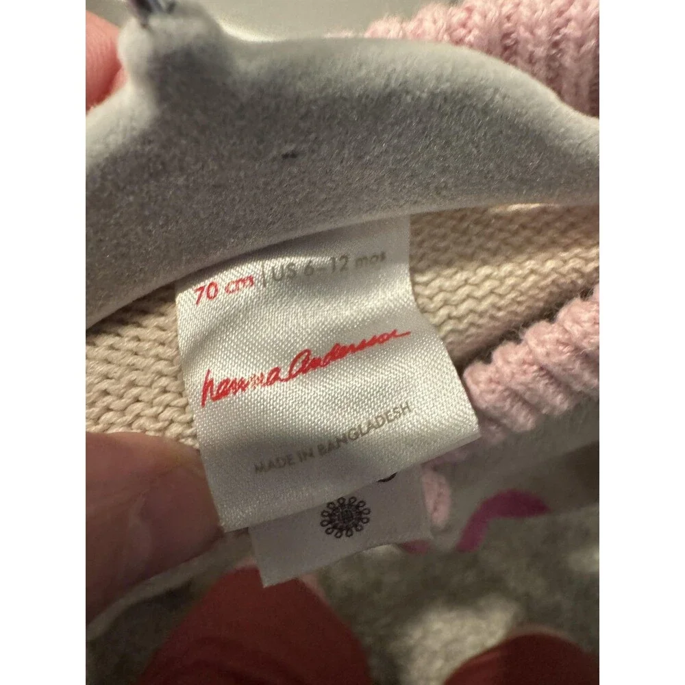 Hanna Andersson Cardigan Sweater Girls 9-12 Months White Pink Button Front